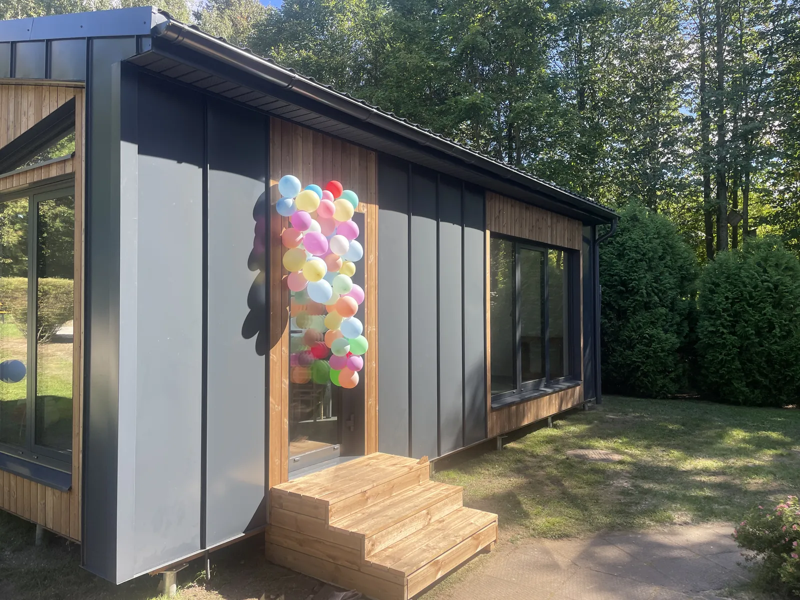 Completed timber-frame modular building